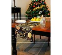 FIESTAS GUIRCA | Camino de Mesa Happy New Year (28x300 cm) - Mantel Decorativo para Fiestas de Fin de Año y Celebraciones de Navidad - Ideal para Eventos de Año Nuevo y Festividades - Negro