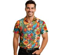 FIESTAS GUIRCA | Camisa de Flores Hawaiana (48-50/M) - Ropa para Fiestas de Verano y Graduación - Ideal para Celebraciones Temáticas de Hawai y Eventos Tropicales - Hombre Adulto - Multicolor