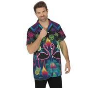 FIESTAS GUIRCA | Camisa Flamencos Neón Multicolor (48-50/M) - Ropa de Fiesta para Hombre Adulto - Ideal para Celebraciones de Verano, Graduaciones y Temáticas de Flamenco - Multicolor
