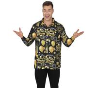 FIESTAS GUIRCA | Camisa Happy New Year (52-54/L) - Ropa Festiva para Celebraciones de Fin de Año y Navidad - Ideal para Hombre Adulto en Fiestas y Eventos - Negro y Oro
