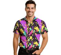 FIESTAS GUIRCA Camisa Negra con Estampado Años 80 para Hombre