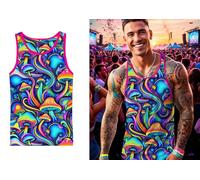 FIESTAS GUIRCA | Camiseta Psicodélica Setas con Gorra (52-54/L) - Accesorio de Disfraz para Fiestas Temáticas y Celebraciones - Ideal para Hombre Adulto - Multicolor