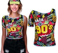 FIESTAS GUIRCA | Camiseta y Gorra 90s Multicolor (42-44/L) - Set de Accesorios para Disfraz de los Años 90 - Ideal para Fiestas Temáticas, Carnaval y Halloween - Mujer Adulta - Multicolor