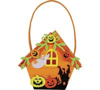 FIESTAS GUIRCA | Cesto Casita de Bruja de Fieltro (14 cm) - Accesorio para Truco o Trato en Halloween y Fiestas Temáticas - Ideal para Niños y Adultos - Naranja