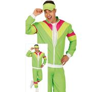 FIESTAS GUIRCA Chándal de Rayas Verde Neón Disfraz para Hombre - Traje de Concha de Colores de los 80 Disfraz Divertido para Hombre - Despedida de Soltero Disfraces para Hombres Talla L