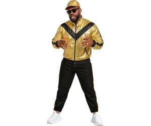 FIESTAS GUIRCA Chándal Dorado Metálico Disfraz Hombre Disfraz - Brillante 90s Hip-Hop Shell Suit - 80s Baseball Jogging Suit Fancy Dress Hombre Talla L 52-54