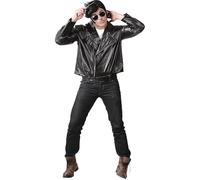 FIESTAS GUIRCA Chaqueta Rocker Biker para Hombre Disfraz - Chaqueta Sustituta de Cuero Negra - 50s Bad Boy Fancy Dress Hombre Talla M 48-50