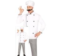 FIESTAS GUIRCA Disfraz de Gran Chef para Hombre - Disfraz de Cocinero Completo con Gorro, Chaqueta y Pantalón de Cocinero - Disfraz de Cocinero Hombre Talla M