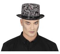 FIESTAS GUIRCA | Chistera con Calaveras (Talla Única) - Sombrero de Halloween para Disfraz de Mago, Esqueleto o Vampiro - Accesorio de Fiesta para Adulto Unisex - Negro y Blanco