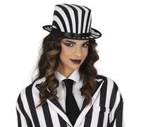 FIESTAS GUIRCA | Chistera con Rayas Blancas y Negras (Talla Única) - Sombrero de Disfraz para Halloween y Fiestas del Siglo XIX - Accesorio Unisex para Adultos - Blanco y Negro
