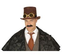 FIESTAS GUIRCA | Chistera de Fieltro con Gafas (Talla Única) - Sombrero de Disfraz para Steampunk, Magos y Aventureros - Accesorio para Fiestas de Carnaval y Halloween - Adulto Unisex - Marrón