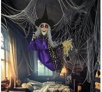 FIESTAS GUIRCA | Colgante Bruja con Luz, Sonido y Movimiento (75 cm) - Decoración de Halloween para Fiestas de Brujas y Celebraciones Terroríficas - Ideal para Ambientes Espeluznantes - Negro
