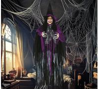 FIESTAS GUIRCA | Colgante Bruja con Luz y Sonido (120 cm) - Decoración de Halloween para Fiestas y Celebraciones - Ideal para Ambientes Terroríficos y Escenarios de Miedo - Gris y Negro