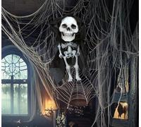 FIESTAS GUIRCA | Colgante Esqueleto Cabezón con Capucha (15 cm) - Decoración de Halloween para Fiestas y Celebraciones - Ideal para Ambientes Terroríficos y Escenarios de Miedo - Negro y Blanco