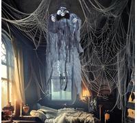 FIESTAS GUIRCA | Colgante Esqueleto con Cadenas y Luz (90 cm) - Decoración de Halloween para Fiestas y Celebraciones - Ideal para Ambientes Terroríficos y Escenarios de Miedo - Negro