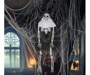 FIESTAS GUIRCA | Colgante Esqueleto con Capucha (45 cm) - Decoración de Halloween para Fiestas de Terror y Celebraciones - Ideal para Ambientes Espeluznantes y Escenarios de Miedo - Negro Beis