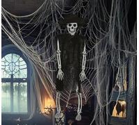 FIESTAS GUIRCA | Colgante Esqueleto con Gorro (47 cm) - Decoración de Halloween para Fiestas de Terror y Celebraciones - Ideal para Ambientes Espeluznantes y Escenarios de Miedo - Negro Beis