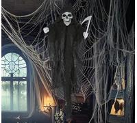 FIESTAS GUIRCA | Colgante Esqueleto con Guadaña (50 cm) - Decoración de Halloween para Fiestas de Terror y Celebraciones de Esqueletos - Ideal para Ambientes Espeluznantes y Escenarios de Miedo - Gris