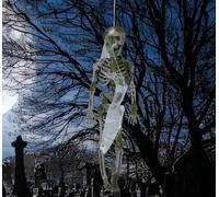 FIESTAS GUIRCA | Colgante Esqueleto con Musgo (40 cm) - Decoración de Halloween para Fiestas y Celebraciones de Terror - Ideal para Ambientes de Miedo y Temáticas de Esqueletos - Gris