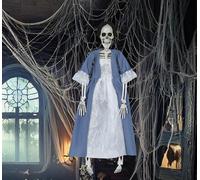 FIESTAS GUIRCA | Colgante Esqueleto con Vestido (40 cm) - Decoración de Halloween para Fiestas de Terror y Celebraciones - Ideal para Ambientes Espeluznantes y Escenarios de Miedo - Gris Blanco