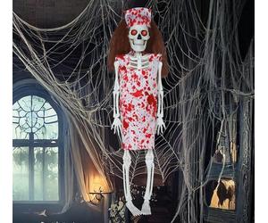 FIESTAS GUIRCA | Colgante Esqueleto Enfermera (40 cm) - Decoración de Halloween para Fiestas de Terror y Celebraciones - Ideal para Ambientes Espeluznantes y Escenarios de Miedo - Blanco Beis