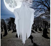 FIESTAS GUIRCA | Colgante Fantasma de Halloween (72 cm) - Decoración de Muñecos para Fiestas de Terror y Celebraciones de Fantasmas - Ideal para Ambientes Espeluznantes y Escenarios de Miedo - Blanco