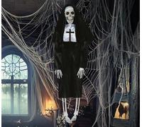 FIESTAS GUIRCA | Colgante Monja Decoración Halloween (40 cm) - Muñeco Colgante para Fiestas de Terror y Celebraciones - Ideal para Ambientes Espeluznantes y Escenarios de Miedo - Negro Blanco