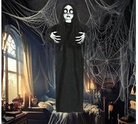 FIESTAS GUIRCA | Colgante Muñeca con Botones en los Ojos (90 cm) - Decoración de Halloween con Movimiento, Luz y Sonido - Ideal para Fiestas y Celebraciones Terroríficas - Negro