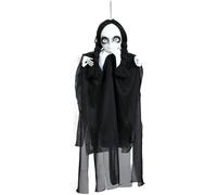 FIESTAS GUIRCA | Colgante Niña con Trenzas (70 cm) - Decoración de Muñecos para Halloween y Fiestas Terroríficas - Ideal para Ambientes de Miedo y Escenarios Espeluznantes - Negro y Blanco