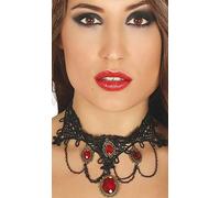 FIESTAS GUIRCA | Collar con Rubíes - Joya de Fantasía para Disfraz de Princesa o Marquesa (Adulto) - Accesorio Elegante para Fiestas y Celebraciones - Ideal para Halloween y Carnaval - Negro Rojo