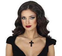 FIESTAS GUIRCA | Collar Cruz Negra (6 cm) - Accesorio de Joyería para Disfraz de Monja, Vampiresa y Bruja en Halloween y Fiestas de Disfraces - Ideal para Mujer Adulta - Negro