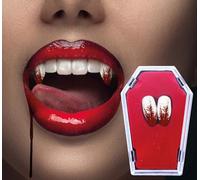 FIESTAS GUIRCA | Colmillos Ensangrentados con Termoplástica (Dientes de Vampiro) - Maquillaje de Halloween y Fiestas de Disfraces - Accesorio para Disfraz de Vampiro y Terror - Blanco, Rojo