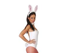 FIESTAS GUIRCA | Conjunto Conejita Diadema, Pajarita y Cola (Talla Única) - Accesorio de Disfraz para Mujer Adulta - Ideal para Fiestas de Animales y Despedidas de Soltera - Rosa y Blanco