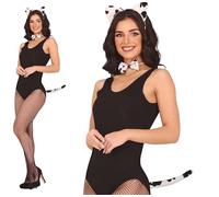 FIESTAS GUIRCA | Conjunto Dálmata Diadema, Pajarita y Cola (Talla Única) - Accesorio de Disfraz para Mujer Adulta - Ideal para Fiestas de Animales y Despedidas de Soltera - Blanco y Negro