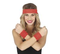 Fiestas Guirca - Conjunto muñequeras y cinta - 2 piezas, retro años '80, talla única, rojo