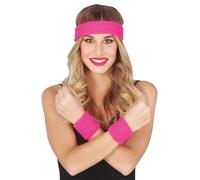 FIESTAS GUIRCA | Conjunto de 2 Muñequeras y Cinta Rosa (Talla Única) - Accesorio Retro para Disfraz de Años '80 y Deportes - Ideal para Fiestas de Disfraces y Celebraciones - Rosa