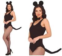 FIESTAS GUIRCA | Conjunto de Ratoncita con Diadema, Lazo y Cola (Talla Única) - Accesorio de Disfraz para Mujer Adulta - Ideal para Fiestas de Animales y Despedidas de Soltera - Negro