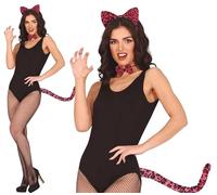 FIESTAS GUIRCA | Conjunto Leopardo Diadema, Pajarita y Cola (Talla Única) - Accesorio de Disfraz para Mujer Adulta - Ideal para Fiestas de Animales y Despedidas de Soltera - Rosa y Negro