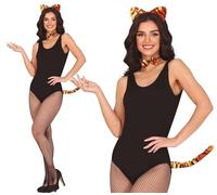 FIESTAS GUIRCA | Conjunto Tigre Diadema, Pajarita y Cola (Talla Única) - Accesorio de Disfraz para Mujer Adulta - Ideal para Fiestas de Animales y Despedidas de Soltera - Negro y Amarillo