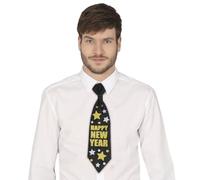 FIESTAS GUIRCA | Corbata Happy New Year Negra (38 cm) - Accesorio de Disfraz para Fiestas de Fin de Año y Navidad - Ideal para Hombre Adulto en Celebraciones y Eventos - Negro
