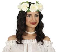 FIESTAS GUIRCA | Corona de Flores Blancas (20 cm) - Accesorio de Disfraz para Fiestas de Verano y Graduaciones - Ideal para Celebraciones Hawaianas y Tropicales - Adulto Unisex - Blanco