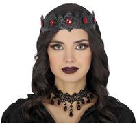 FIESTAS GUIRCA | Corona para Disfraz de Mujer - Reina Oscura - Negra y Roja | Diseño de Filigrana Elegante | Gemas Brillantes | Metal Ligero | Talla Adulto | Halloween, Carnaval y Fiestas