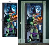 FIESTAS GUIRCA | Decoración de Puerta Bruja Sorprendida (80x180 cm) - Adorno para Pared, Puerta y Ventana - Ideal para Fiestas de Halloween y Celebraciones Terroríficas - Multicolor