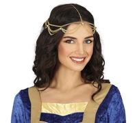FIESTAS GUIRCA | Diadema Cadena Oro Metálica con Collar - Accesorio para Disfraz de Princesa Medieval y Años '20 - Ideal para Fiestas y Celebraciones - Mujer Adulta - Oro