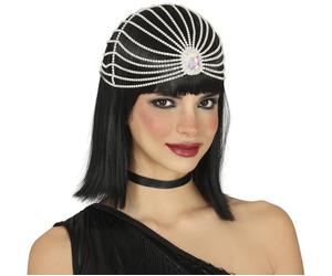 FIESTAS GUIRCA | Diadema con Tocado de Piedras Preciosas - Accesorio de Disfraz para Princesas y Años '20 - Ideal para Fiestas y Carnaval - Mujer Adulta - Plata