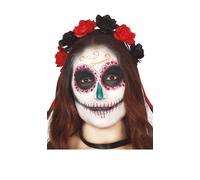 FIESTAS GUIRCA Diadema de Catrina Flores Rojas y Negras