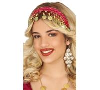 FIESTAS GUIRCA | Diadema de Monedas Roja y Metálica (Talla Única) - Accesorio para Disfraz de Princesa del Desierto, Zíngara y Vidente - Ideal para Fiestas - Mujer Adulta - Rojo Metálico