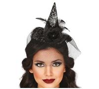 FIESTAS GUIRCA | Diadema Gorrito de Bruja con Velo (Talla Única) - Accesorio para Disfraz de Bruja en Halloween y Fiestas de Disfraces - Ideal para Mujer Adulta - Negro