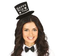 FIESTAS GUIRCA Diadema Happy New Year, color plata, tiara de Año Nuevo con minisombrero, accesorios para fotos, color negro