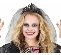 FIESTAS GUIRCA | Diadema Negra Princesa con Velo (Talla Única) - Accesorio de Disfraz para Halloween y Fiestas de Princesas - Ideal para Niñas - Perfecto para Celebraciones y Eventos - Negro